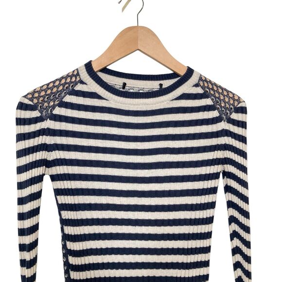 Marc Jacobs Striped Womens XS Long Sleeve Ribbed Sweater Eyelet Open Knit Back - Picture 3 of 12